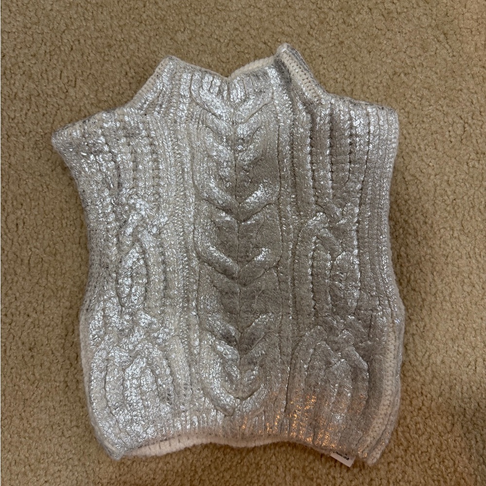 Zara Shimmering Silver Cable Knit Sweater Vest Size Small